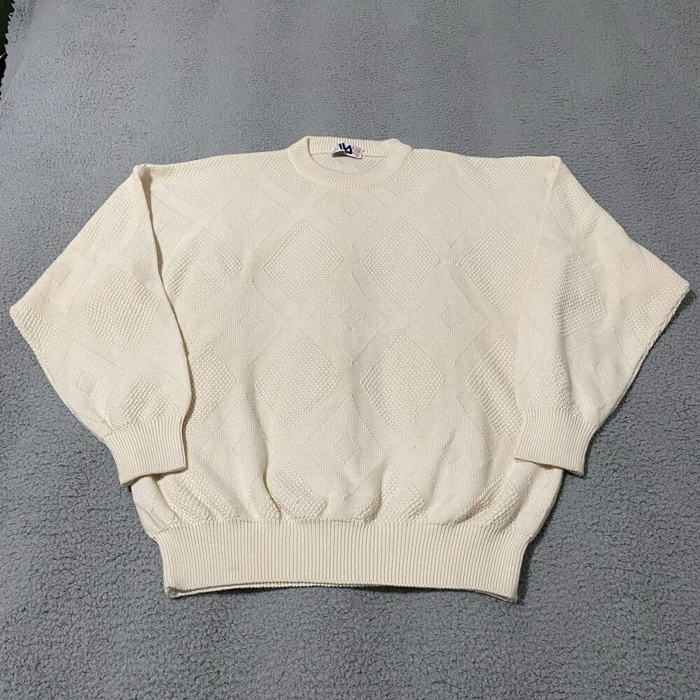 Vintage Fila Sweater Men 44 / Large Cream Knit Wool Blend Old Money Italy Made